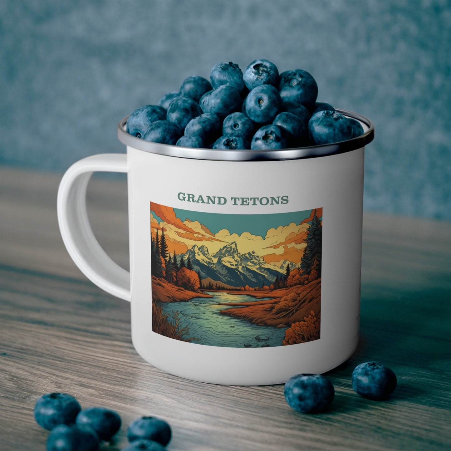 Grand Tetons Enamel Camping Mug Stainless Bevel