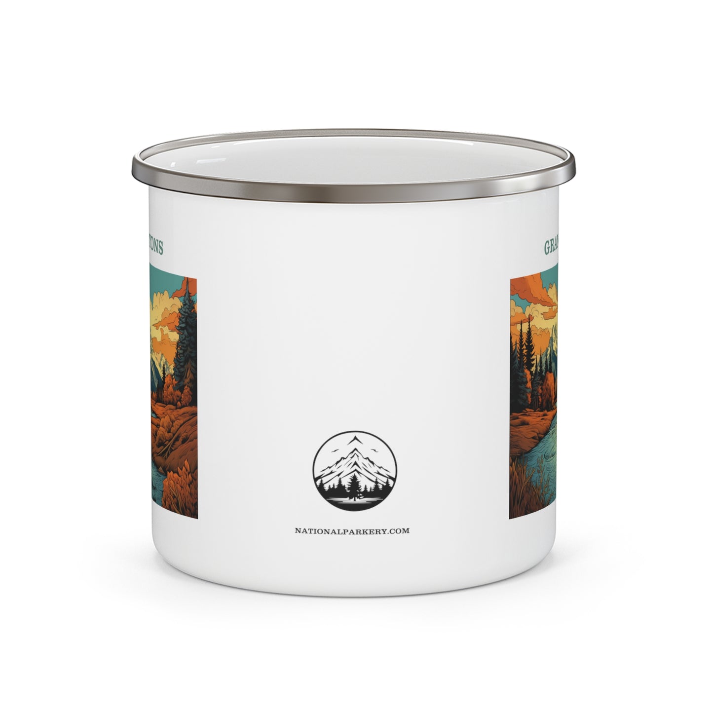Grand Tetons Enamel Camping Mug Stainless Bevel