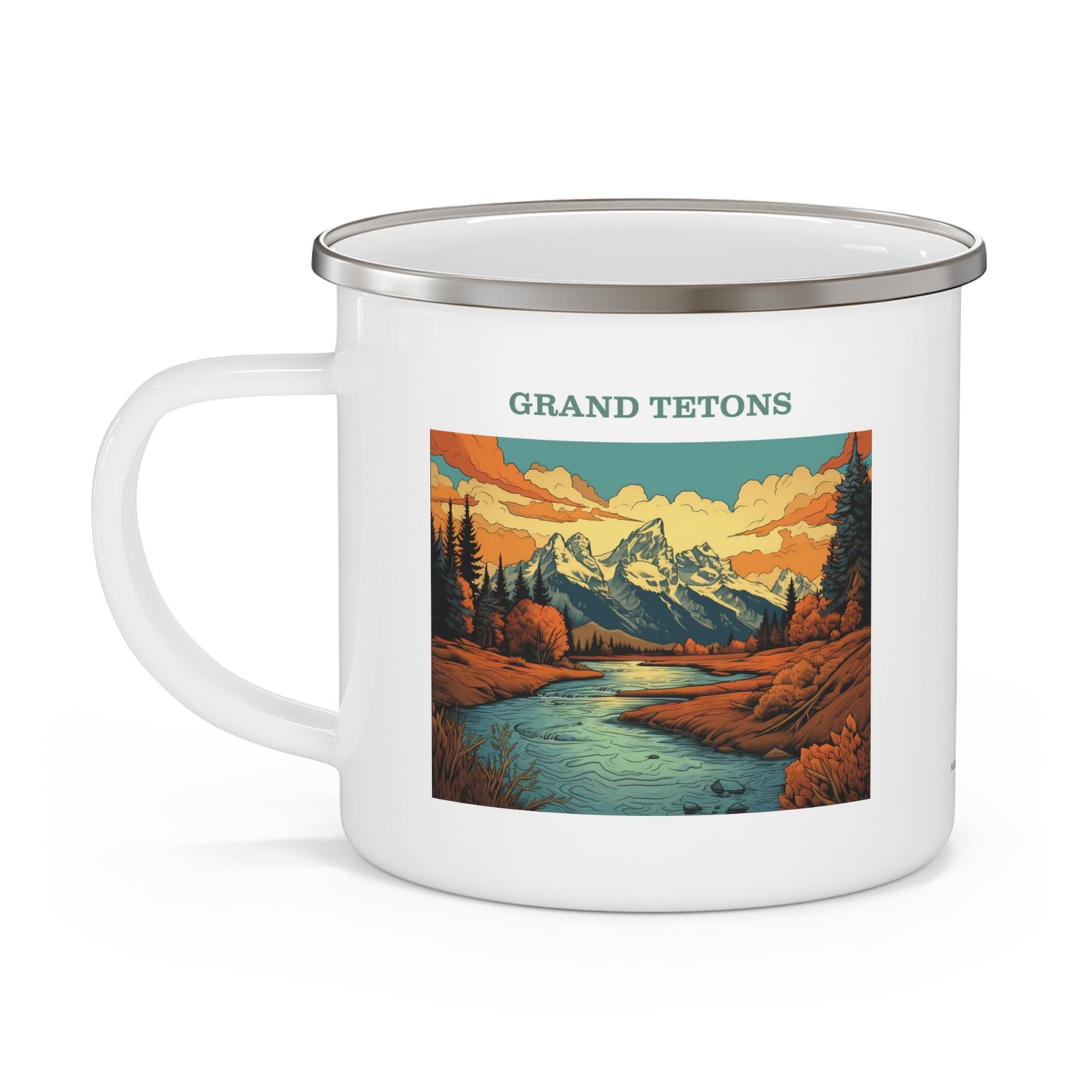 Grand Tetons Enamel Camping Mug Stainless Bevel